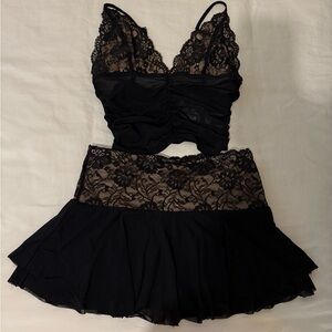 Elegant Black Lace Bralette and Skirt Set